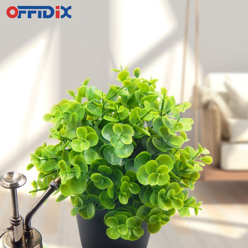 OFFIDIX Artificial Mini Plastic Eucalyptus Potted Plants for Home Office Decoration, Faux Plastic With Black Pots, Fake for Bathroom Decor - Image 3
